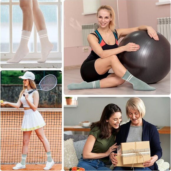 3 Pairs Yoga Socks with Grips, Non Slip Ruffle Pilates Socks Frilly Crew Socks f - Picture 7 of 7